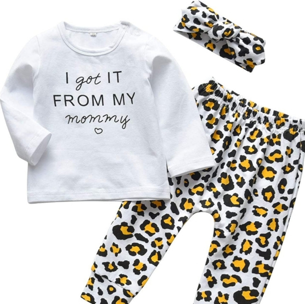 3Pcs Baby Girl Outfits Set Long Sleeve T-Shirt Top